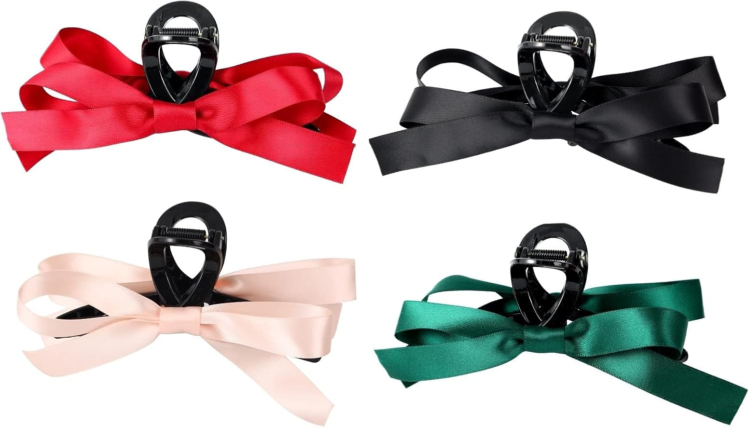 WERPUER 4 Pieces Non-Slip Hair Clip with Bow for Thin Thick Curly Hair Accessories with Bow for Birthday Party Christmas Thanksgiving (Black, Pink, Green, Red) image number 4