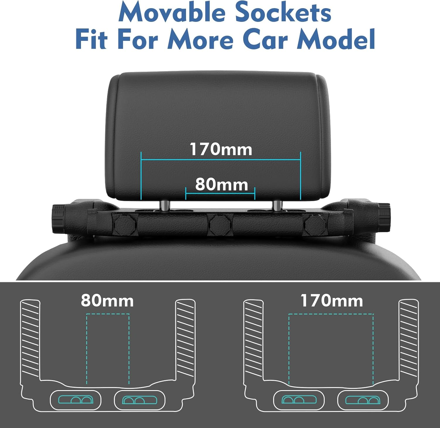 Jzcreater Car Headrest Pillow, 180&deg;Adjustable Head Neck Support Pillow, U- Shaped, Travel Sleeping Car Headrests, Only for Car Seat Headrest with 2 Metal Poles， Not for Fixed or Integrated Headrests image number 1