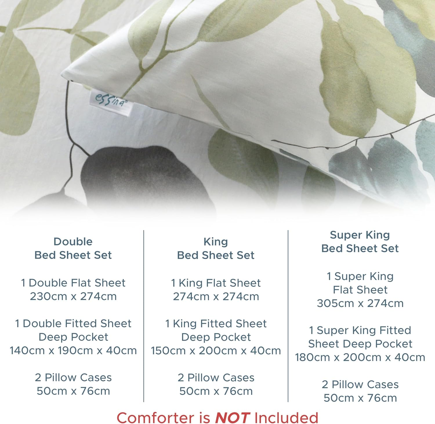 Essina Cotton Bed Sheets Set &ndash; 4 Pcs Super King Bedding Set with Deep Pocket Fitted Sheet, Flat Sheet, 2 Pillow Cases&ndash; 620 Thread Count- Cotton Bed Sheets Super King Size &ndash; Watercolour image number 1