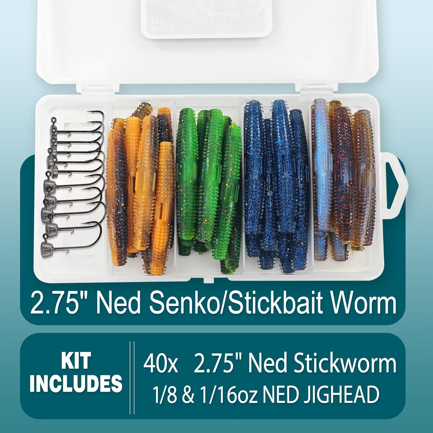 Keencatch Senko Worms for Bass Fishing, Wacky Worms, Reaction Lure, Soft Plastic Bait for Ned Rig, Fishing Lure Kit for Freshwater Bass