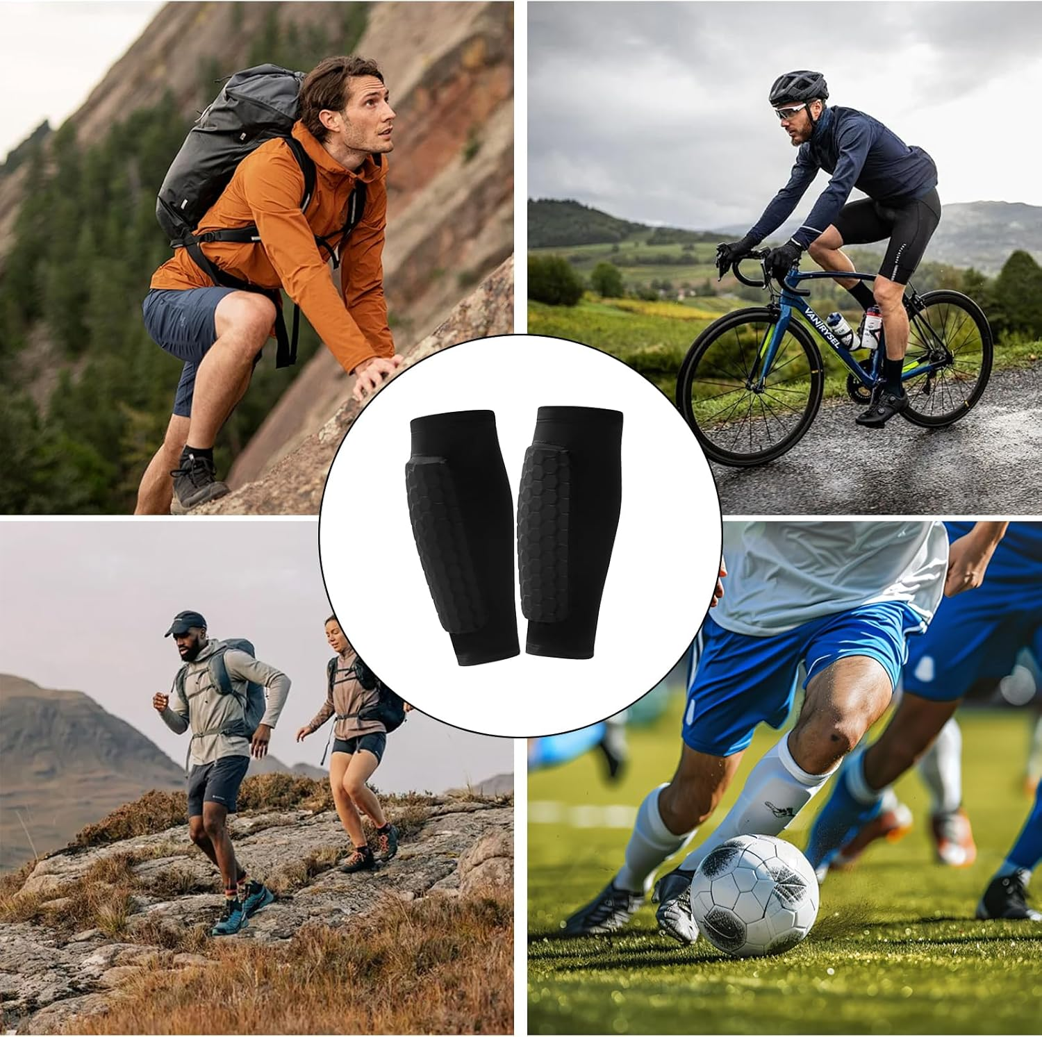 Shin Pads, Shin Guards for Football, Soccer, Rugby, Basketball, Running, Cycling, Hiking, Triathlon, Black, S Size, Pair of 2, Lycra Material image number 3