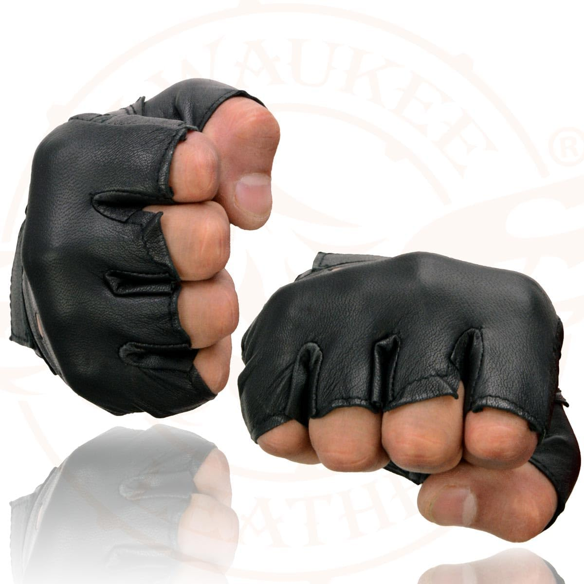 Milwaukee Leather SH216 Men'S Black Leather Fingerless Gloves with Padded Palm image number 6
