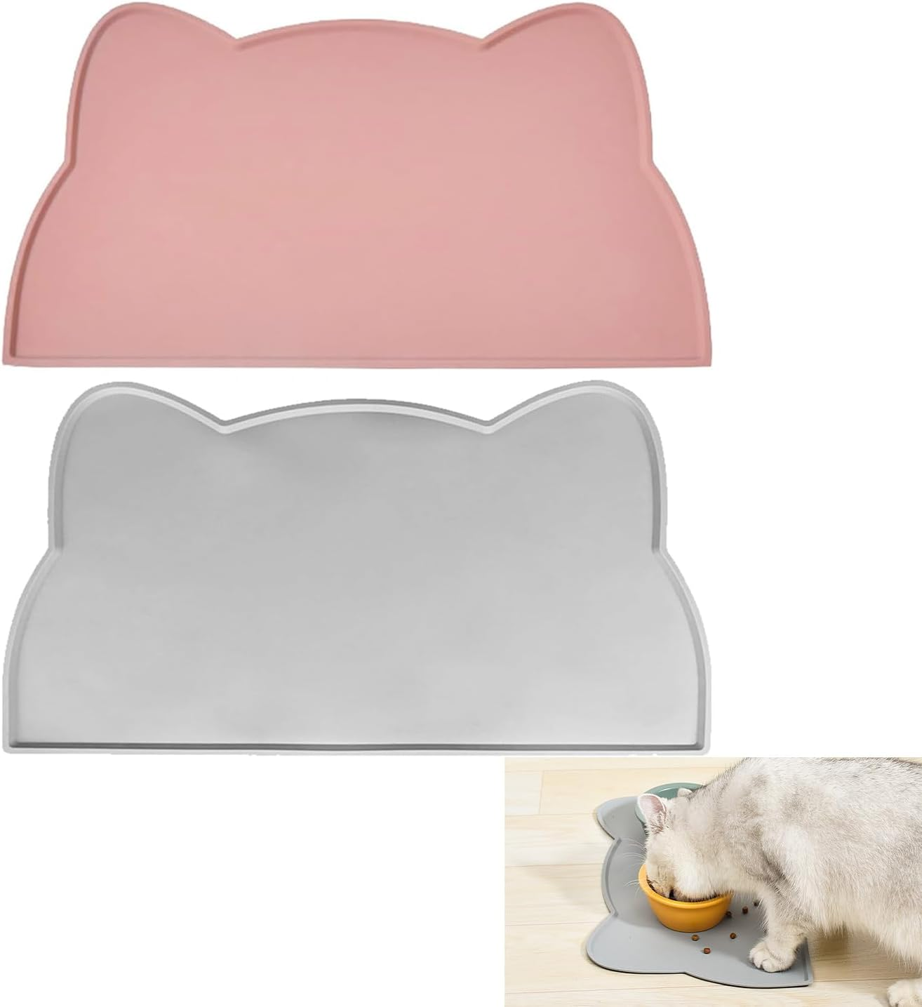 Lxcshljx 2Pcs Pet Feeding Mat, Silicone Cat Food Mat, 24*44 Cm Floor Non-Slip Dog Food Mat, Waterproof Pet Water Bowl Tray Cushion with Raised Edge, Pet Placemat to Prevent Food Spills, Water Runoff image number 5