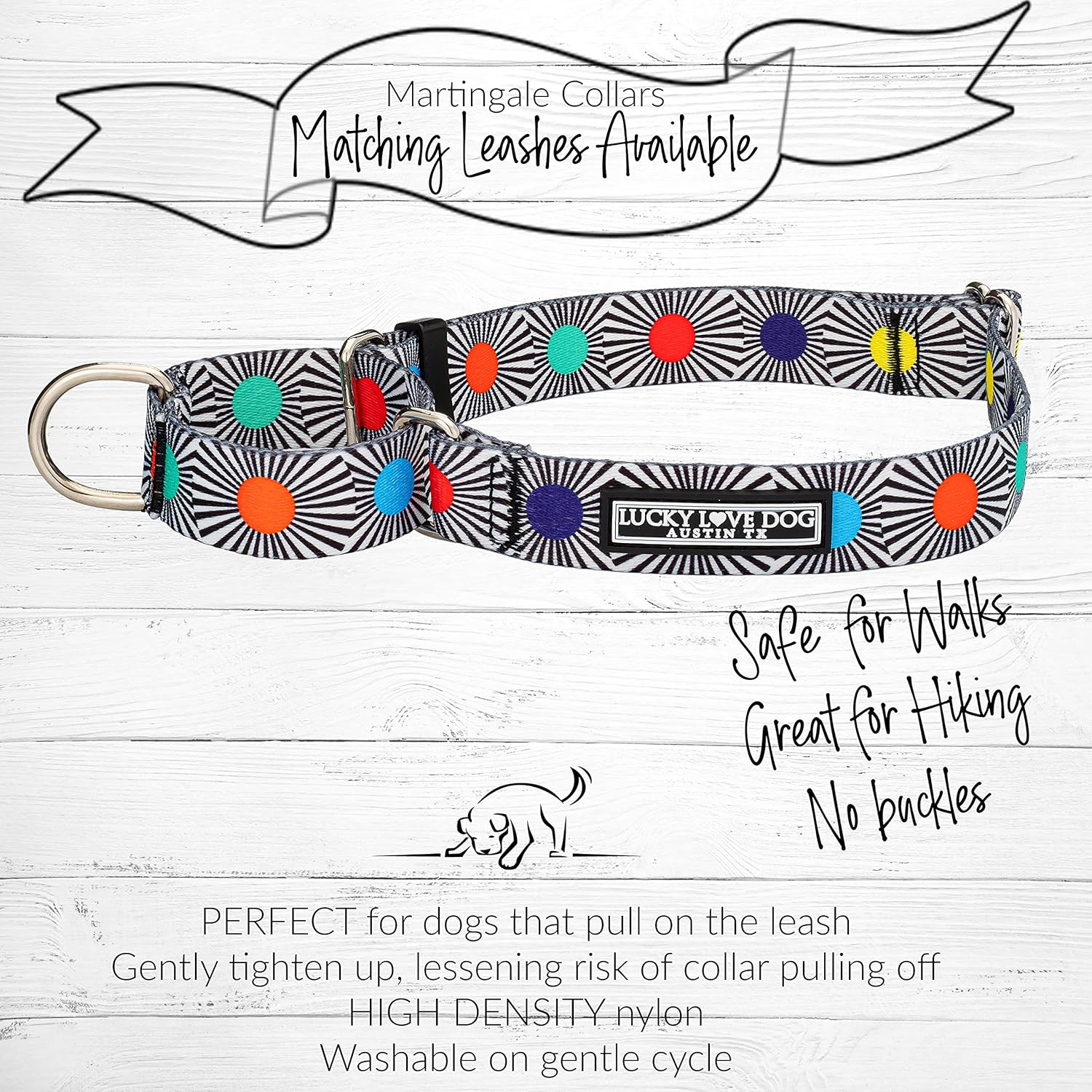 Lucky Love Dog, Adjustable Fun Style Martingale Collar for Dogs, Comfy & Bright Color, Premium No Slip Dog Collar - (Medium, SOCO Mart)