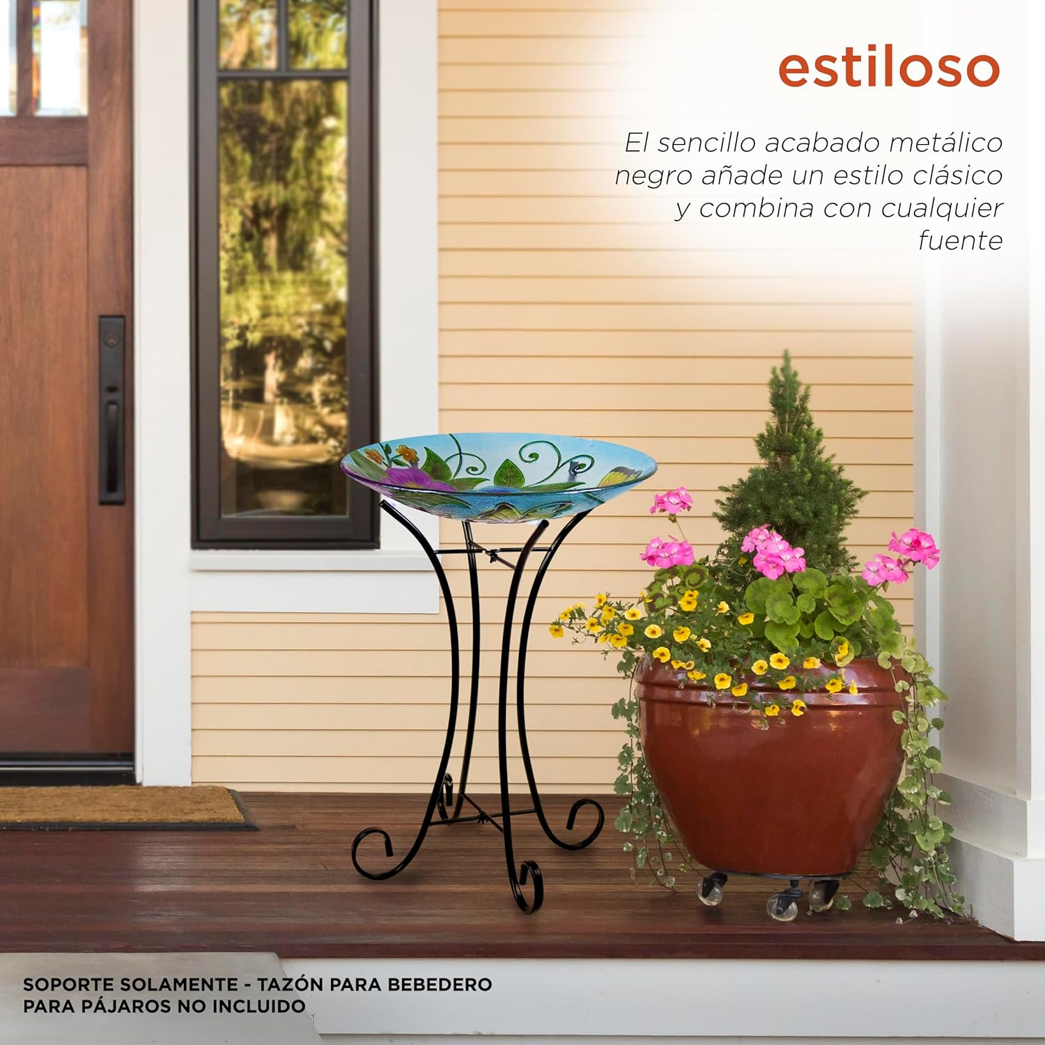 Alpine Corporation 23" Tall Outdoor Metal Bird Bath Stand D&eacute;cor Accessory, Black image number 2