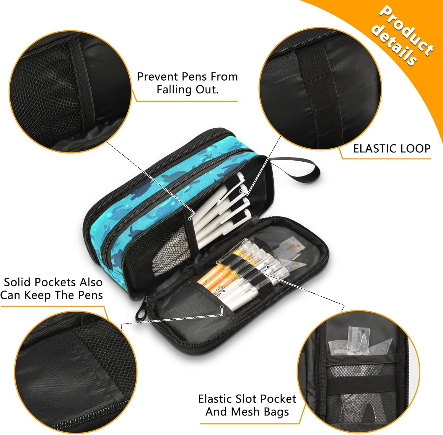 World Turtle Pencil Case Pen Holder Pouch Marker Desk Organizer Bag Travel Canvas Makeup Pouches for Adults Teen Girl Boy, World Turtle, One Size, Art Deco image number 5