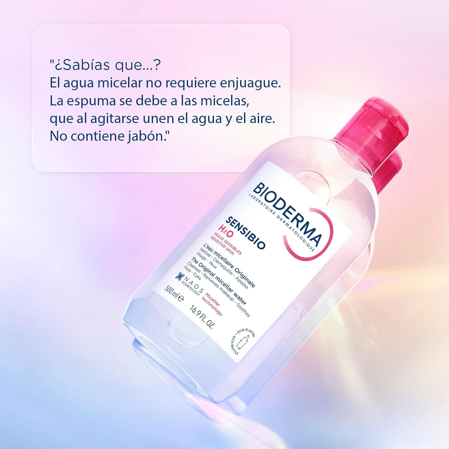 Bioderma - Sensibio - H2O Micellar Water Pump Bottle - Soothing Makeup Remover Cleanser Solution for Sensitive Skin, 500Ml image number 3