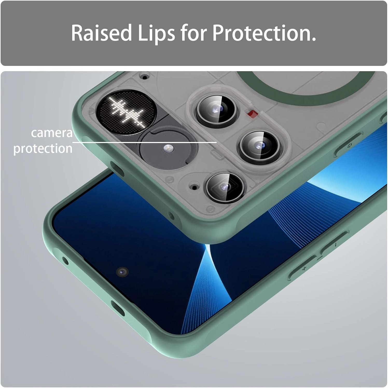 ILING Case for Nothing Phone (3), Compatible with Magnetic Charging, Ultra-Thin Translucent Matte Frosted Silky Touch Hard PC Silicone TPU Bumper Shockproof Cover (Green) - Black image number 2