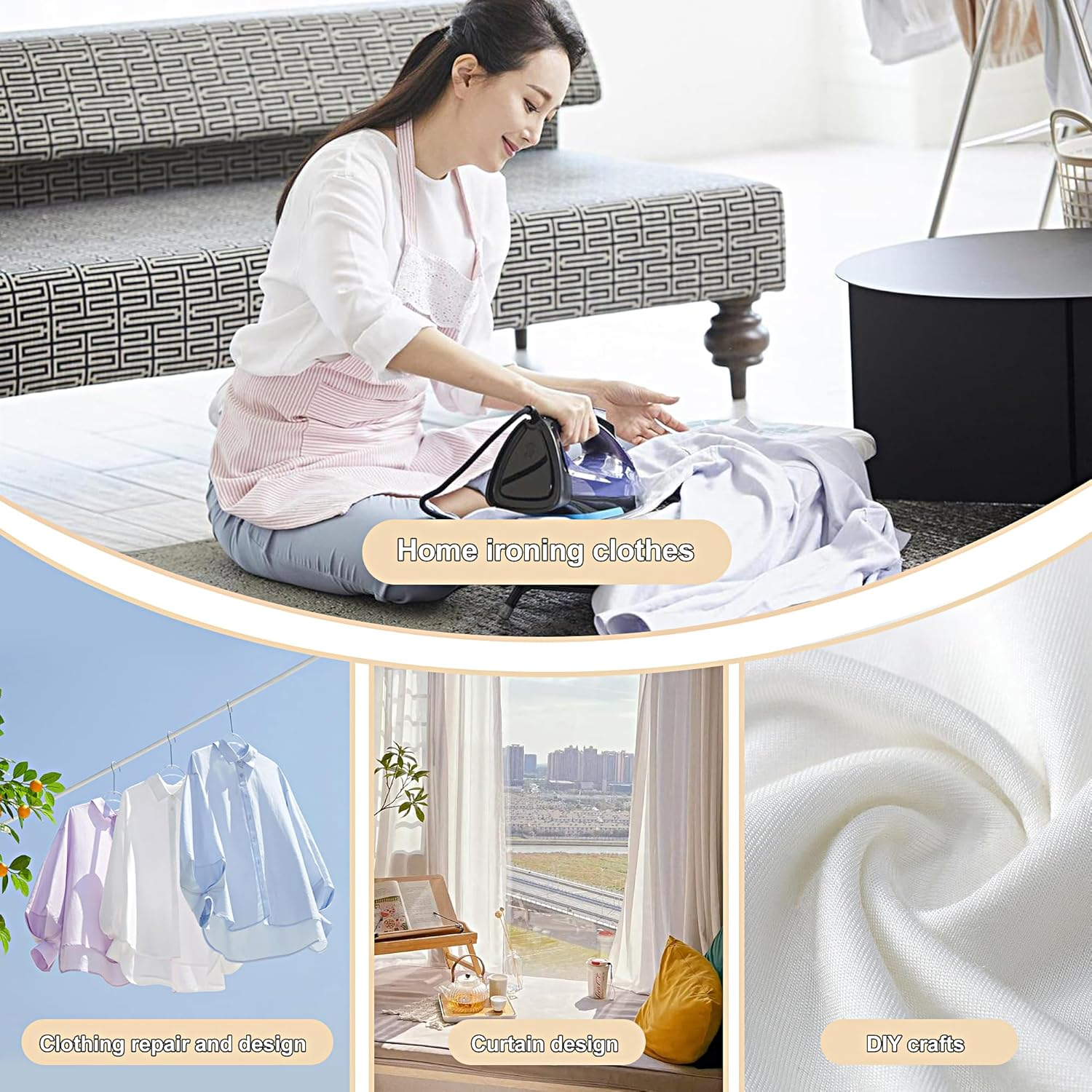 JUNART 2Pcs 2Cm&times;24M Hemming Tape Iron on Hemming Tape,Fabric Fusing Tape, Adhesive Double Sided Hem Tapes for Repair Curtains,Pants,Skirts,Jeans,Fabric Clothes with Tape Measure(Black) - Black image number 3