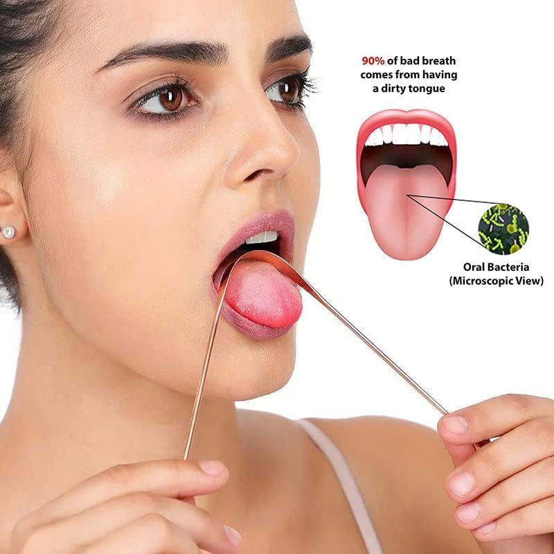 AIMALL Pure Copper Tongue Scraper - Ayurvedic Oral Hygiene Cleaner for Fresh Breath, Bacteria Removal & Enhanced Dental Health, 12Gm Thick with Curved Edge image number 2