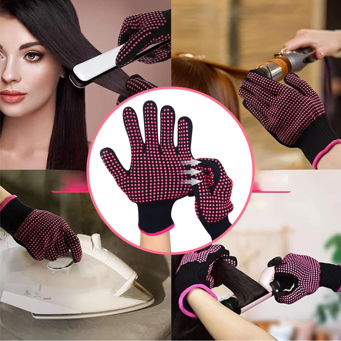 MIRKUZI Hair Heat Protection Gloves, Heat Resistant Gloves, Hairdressing Scalding Protection, Non-Slip and Fireproof Gloves, PVC Double-Sided Pearl Curling Iron, Hair Straightener image number 1
