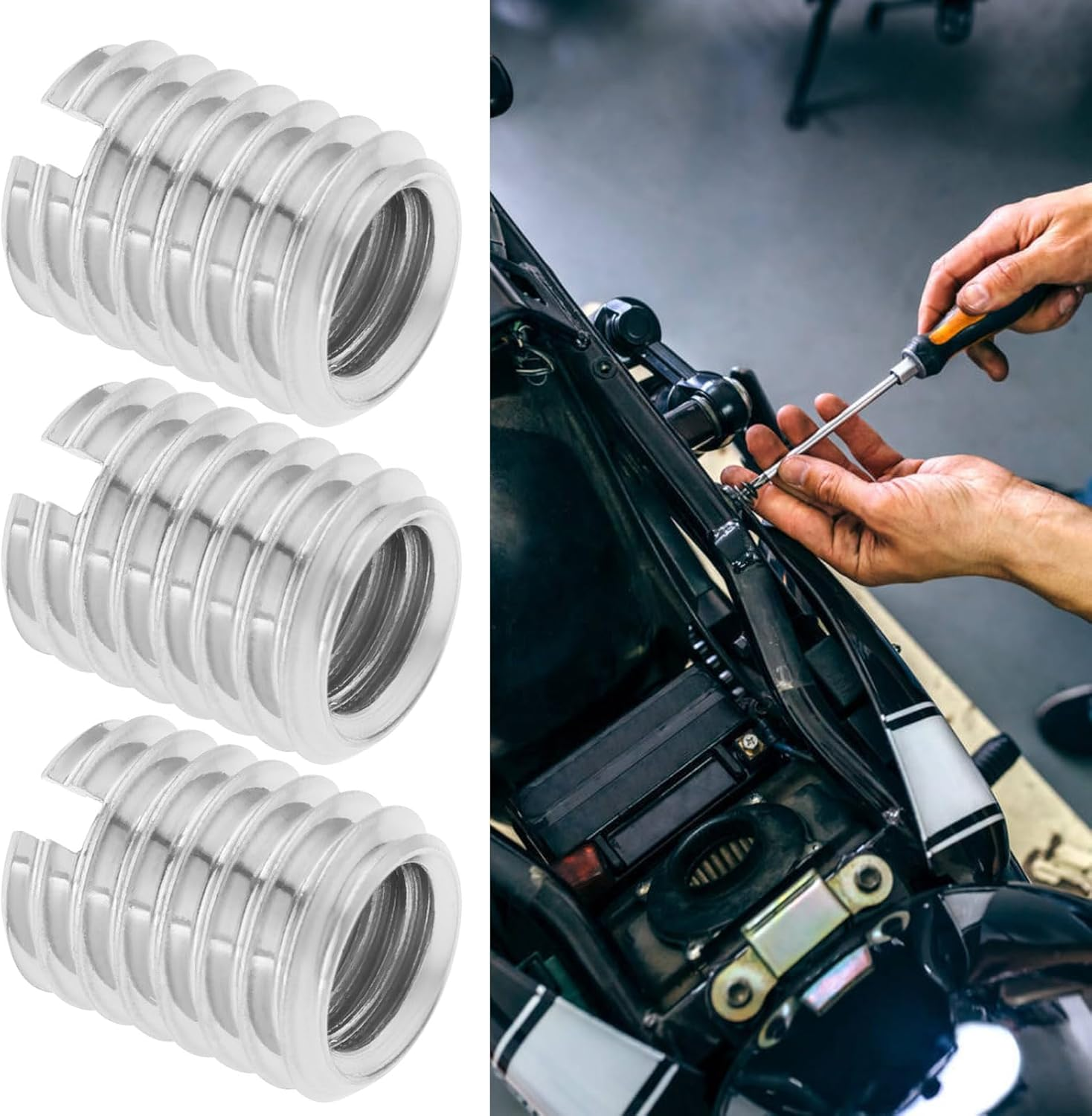 YINETTECH 20Pcs M8 to M6 Threaded Repair Insert Nut, Male Thread M8 X 1.25 and Female Thread M6 X 1.0 Length 10MM Conversion Reducer Nut Stainless Steel Slotting Thread Adapter image number 5