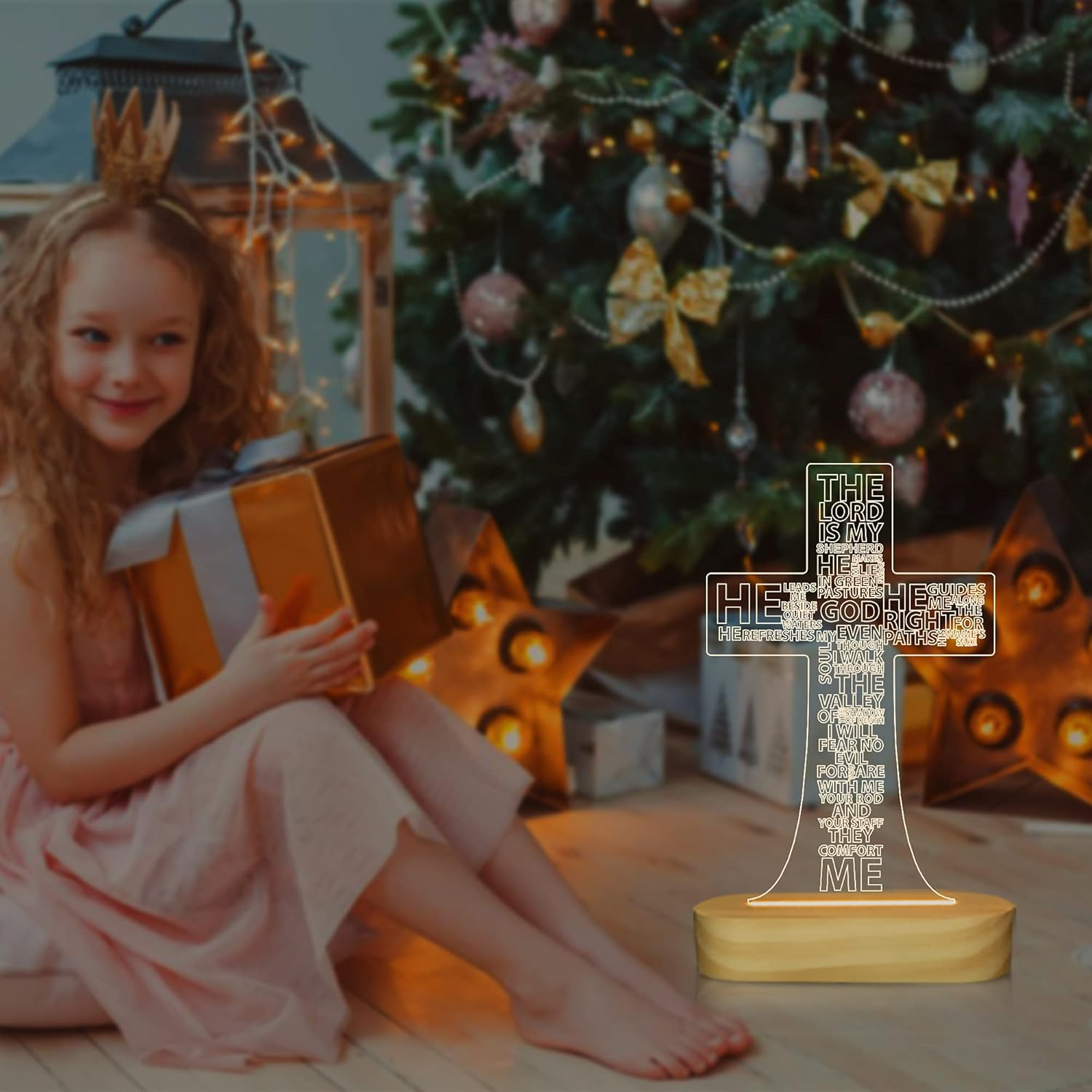 Jesus Cross 3D Night Light Desk Table Lamps,Warm Colors LED Wooden Lighting for Holiday Gifts image number 3
