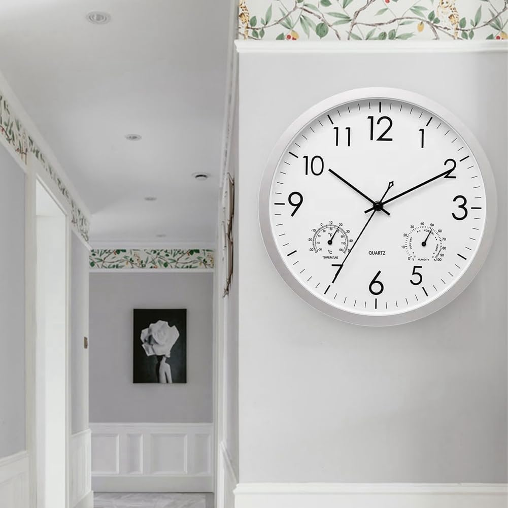 Decorative round Outdoor Clock with Thermometer and Hygrometer Large Wall Clock Elegant Retro Silent Clock