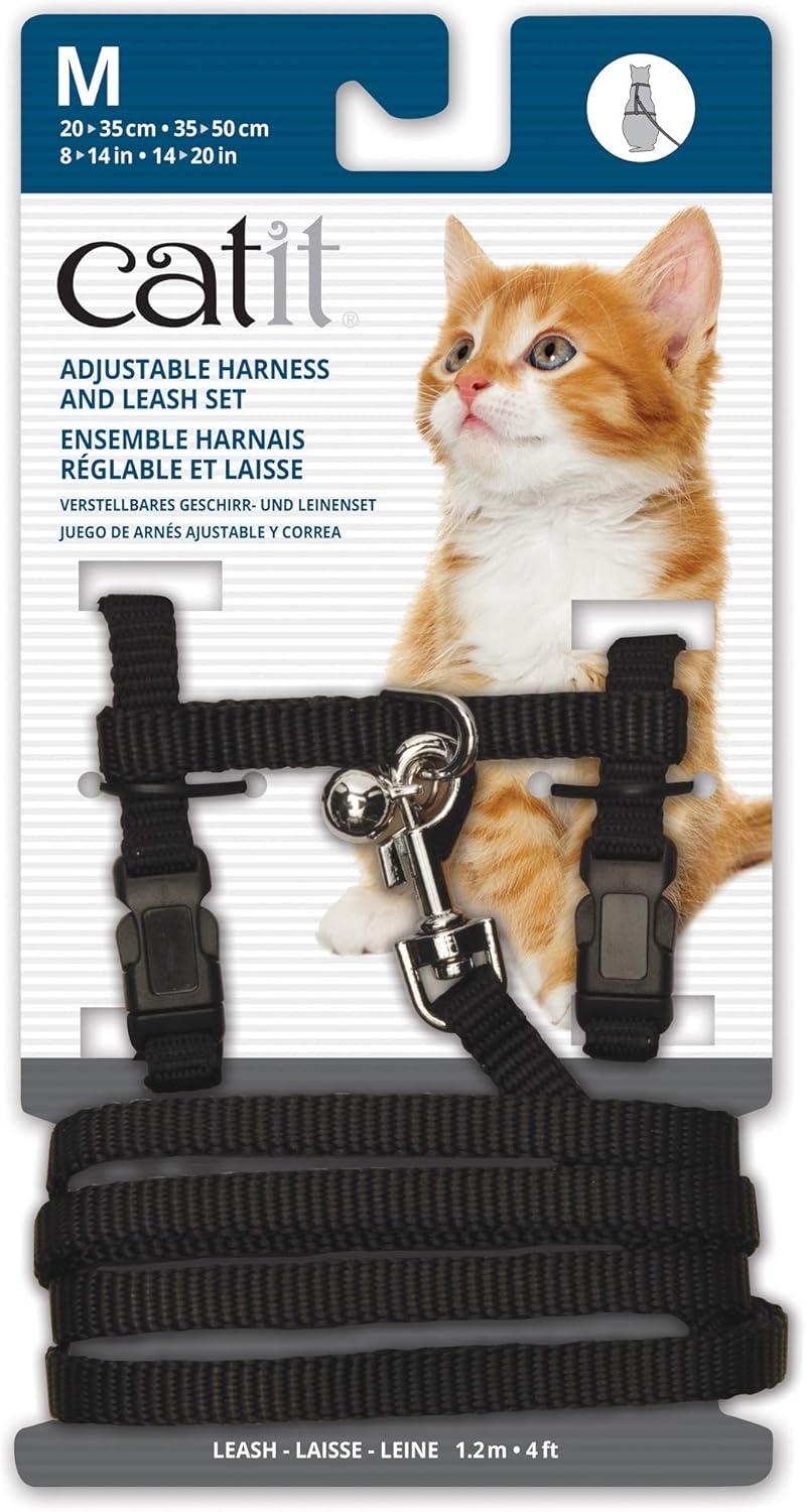 Catit Nylon Adjustable Cat Harness and Lead Set, Black, Medium