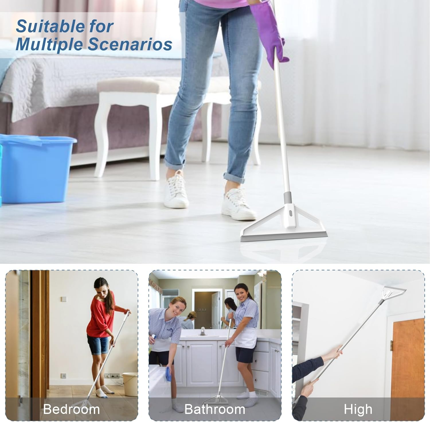 Magic Broom,Magic Scrub Broom, Broom Squeegee, Multifunction Magic Broom with Extension Iron Pipe Spraying Poles More Durable Water and Dust Remover Flex Silicone Broom Quick Drying image number 5