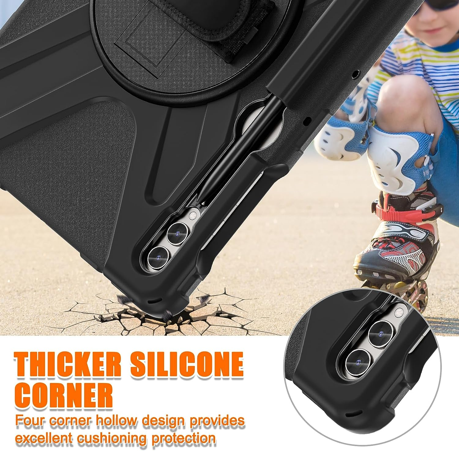 Zenrich Rugged Case for Samsung Galaxy Tab S10 plus / S9 FE+ / S9 plus 12.4 Inch 5G 2024/2023, Shockproof S8+/S7 FE/S7+ Tablet Case with Rotating Stand Pen Holder Hand Strap Shoulder Belt, Black