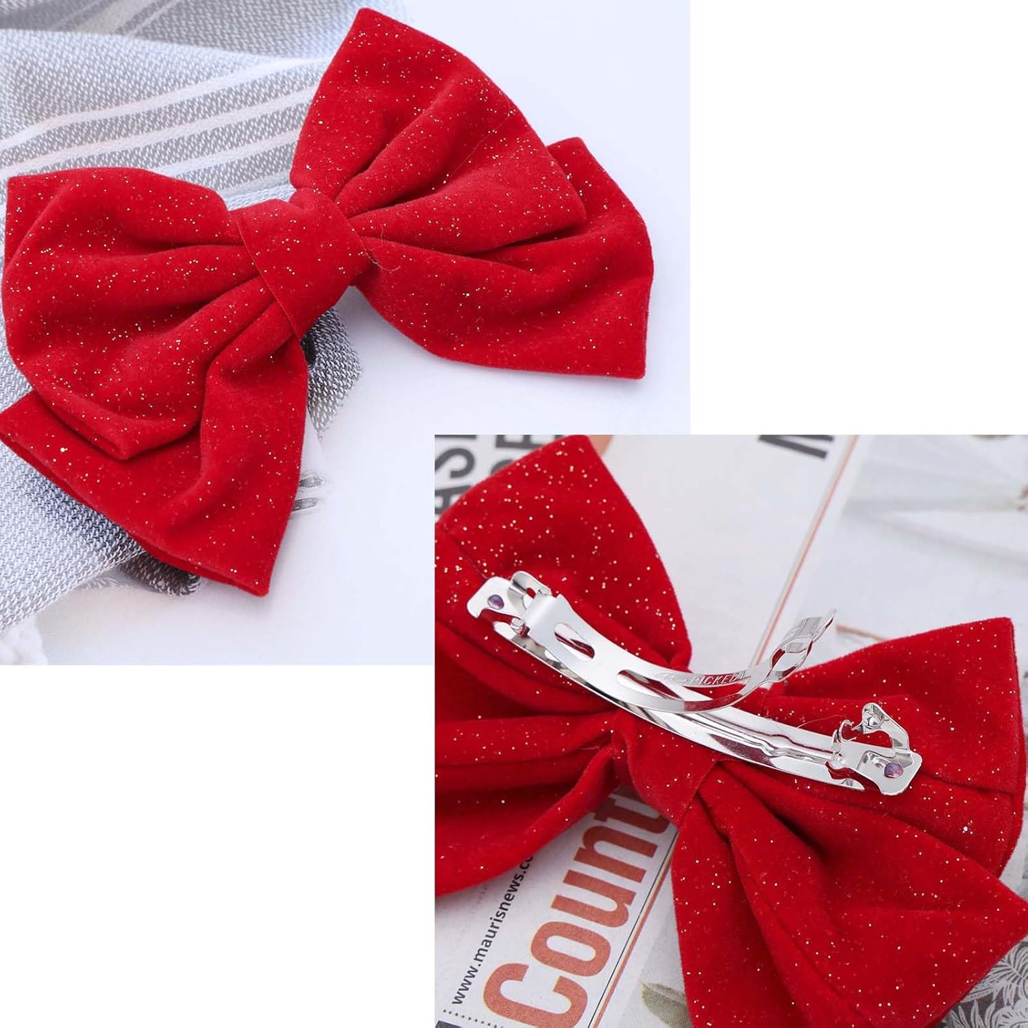Red Hair Bows for Women Glitter Bow Hair Clips Velvet Bow Clips Cute Hair Bow Clips French Hair Band Prom Bows Party Wedding Barrette Bowknot Black image number 3