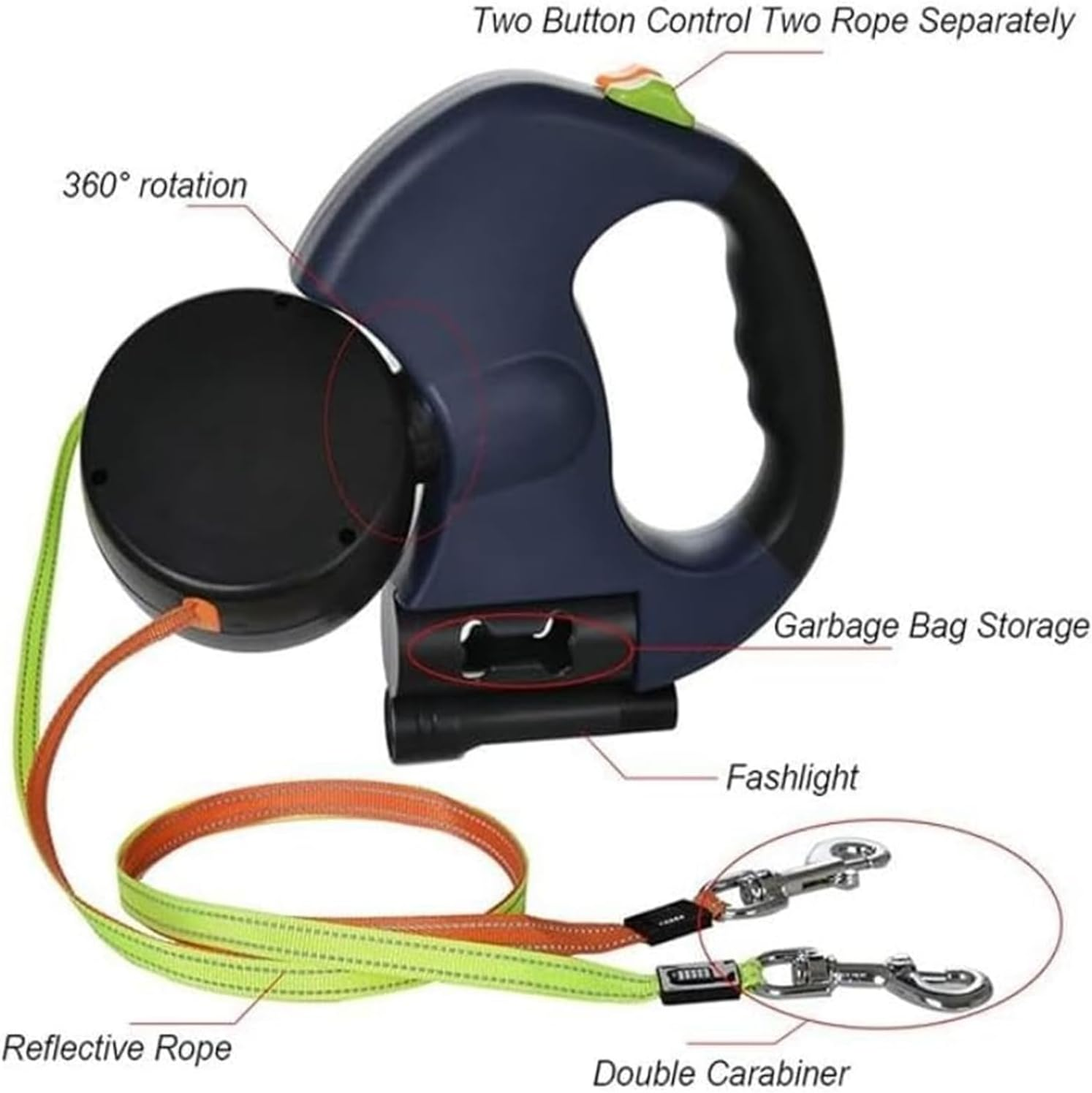 Dual Retractable Dog Leash for Small Dogs-Dog Walking Belt for Running Hiking Training with 360 Tangle-Free,Double Dog Leash with Reflective Nylon Ribbon for Pomeranian,Teddy (Red)