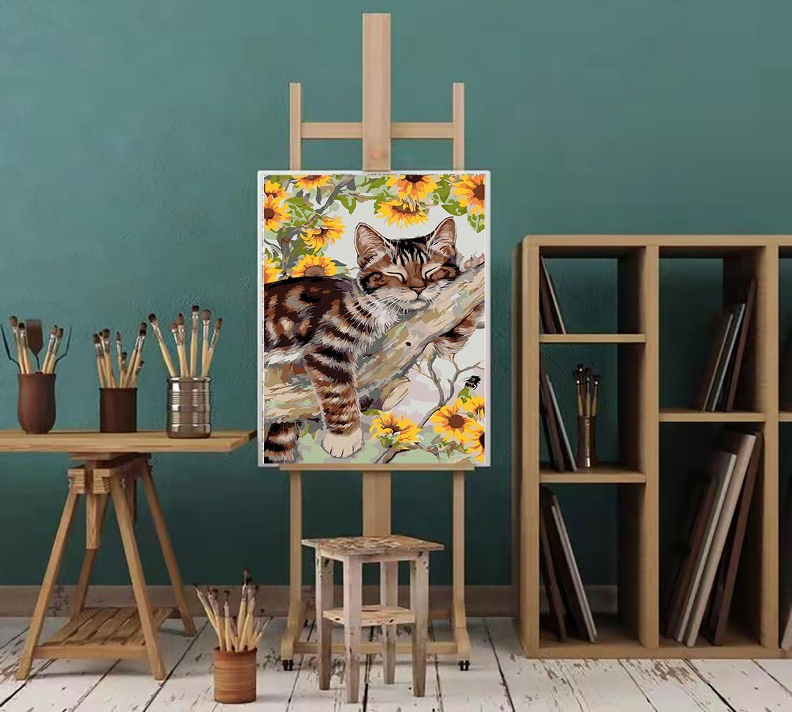 Paint by Number for Adults. Cats Paint by Numbers for Adults Beginner Drawing Paintwork with 3 Paintbrushes Paint Canvas Oil Painting 16&rdquo; X 20&rdquo; image number 1