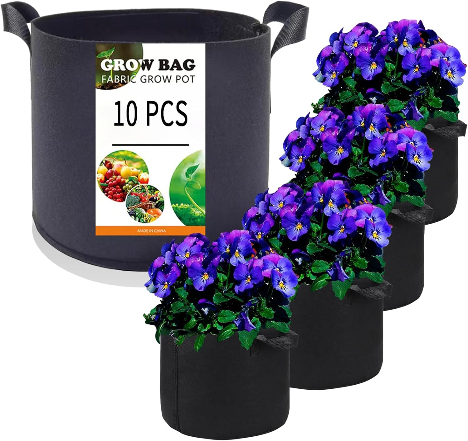 10-Pack 7 Gallon Plant Grow Bags, Heavy Duty Nonwoven Aeration Fabric Pots, Reusable Garden Planter Pots for Vegetables, Flowers, Plants (7 Gallon) image number 5