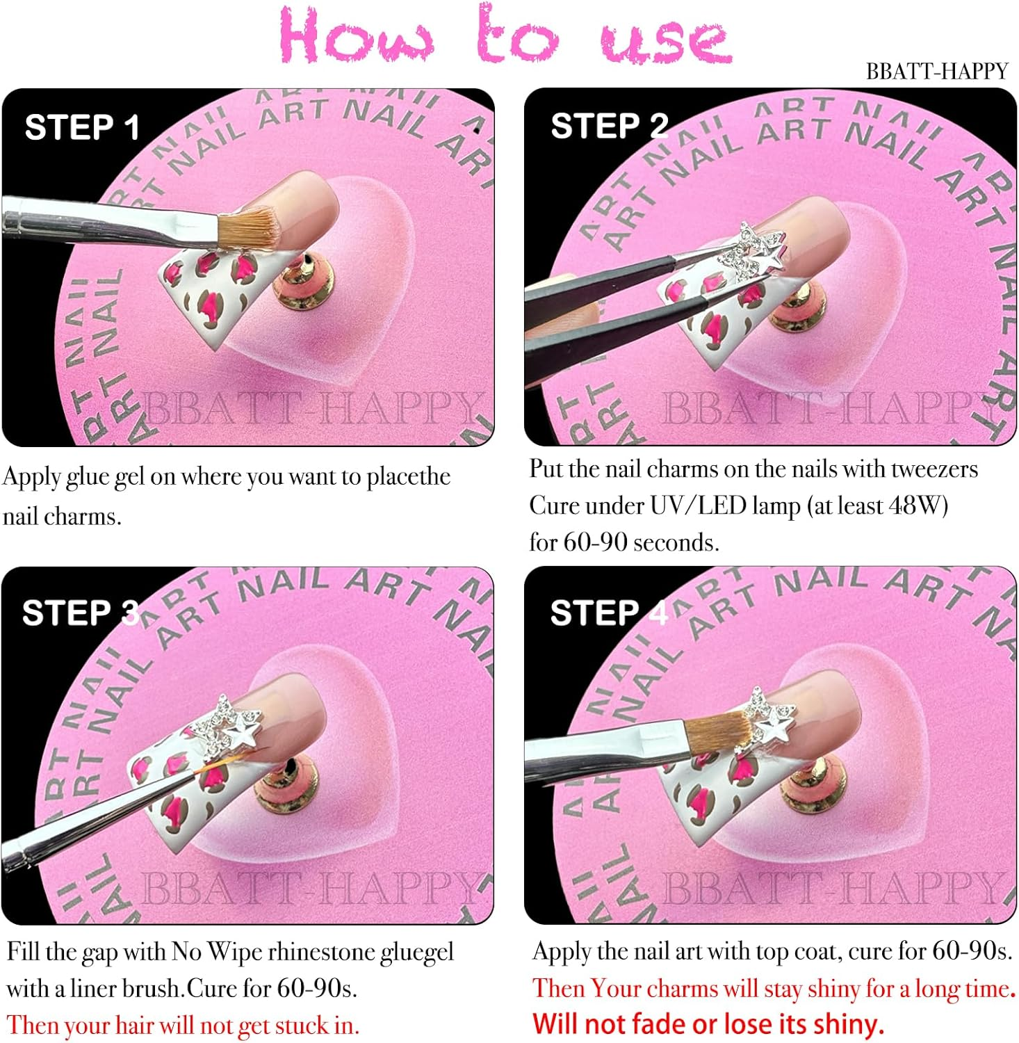 Bbatt-Happy 110Pc Star Nail Charms, Silver Star Planet Cross Alloy Nail Art Decoration image number 5