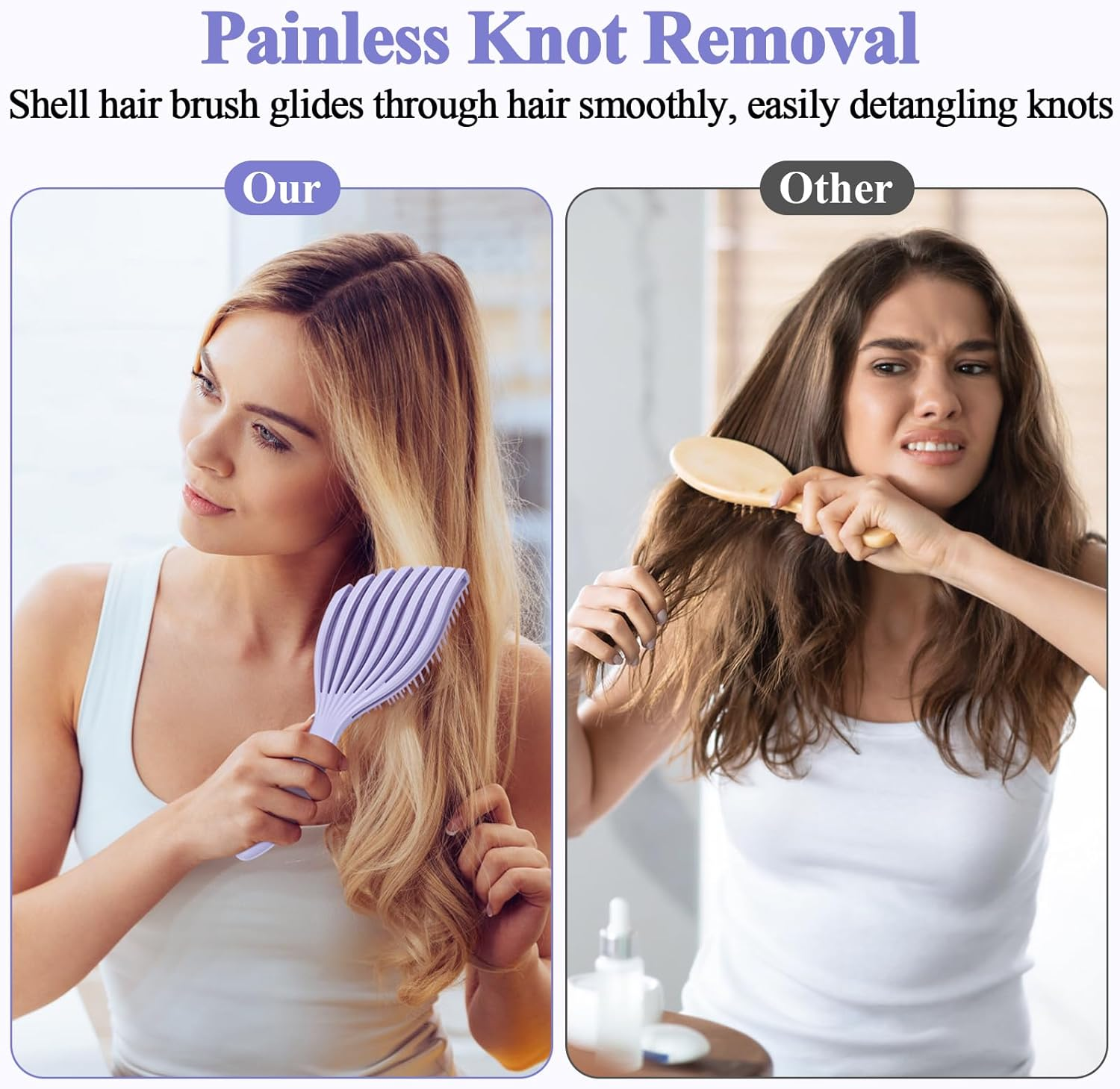 Euqvunn Flexible Purple Hair Brush, Purple Detangle Hair Brush for Wet & Dry Hair, Painless Knot Removal, Soft Rubber Teeth for Scalp Care, Volumizing for Thin/Fine Hair image number 5