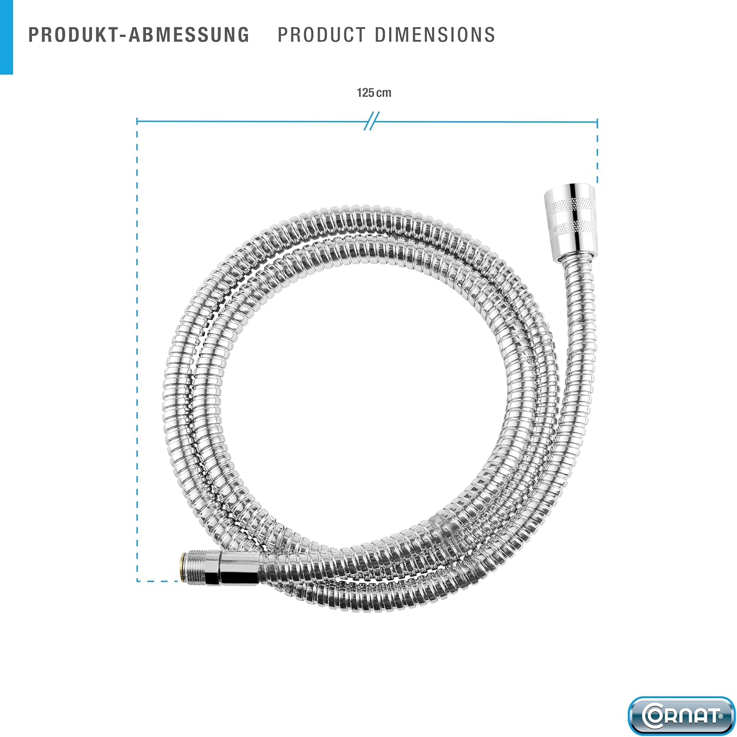 CORNAT AE70101 M15/1 X 1/2-Inch X 125Cm Chrome Shower Hose image number 1