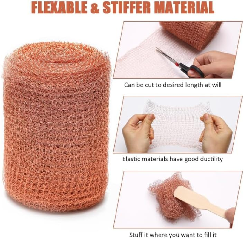 Copper Pest Control Mesh Roll, 1Roll Mesh Rodent Control Copper Wool, Double Layer Copper Mesh Rodent Control, Knitted Copper Mesh Roll Double Layer Fabric Wool Hole Filler Used for House and Garden image number 3