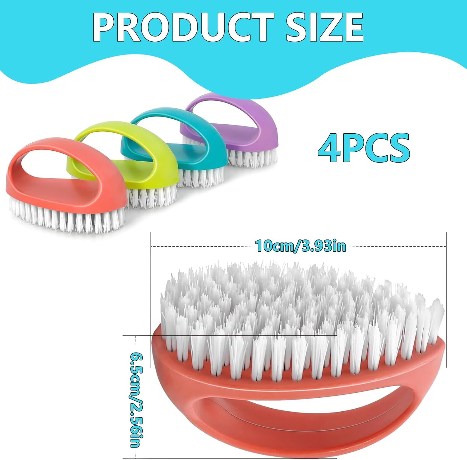4 Pcs Hand Nail Brushes, Plastic Nailbrush Daily Use Nail Cleaning Brushes Set, Handle Nail Cleaning Brush Nylon Scrubber Nail Scrubbing Brush Heavy Duty Clean Tool for Cleaning Nails Toes 4 Colors image number 2