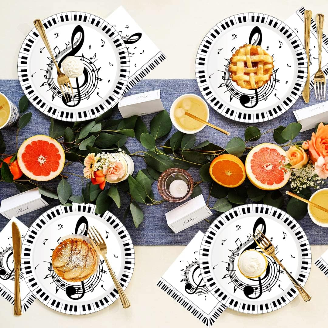 100Pcs Music Note Napkins Notes Party Supplies Disposable Musical Cocktail Luncheon Dinner Napkin for Themed Karaoke Birthday Decorations, Black & White image number 1