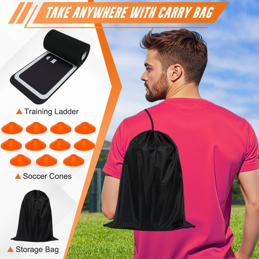 Rubber Agility Ladder Set 4.5M/15Ft Rubber Non-Slip Agility Training Ladder with 10 Soccer Cones for Outdoor Agility Training Basketball Fitness Soccer Training Speed Agility Training Ladder Mat image number 4