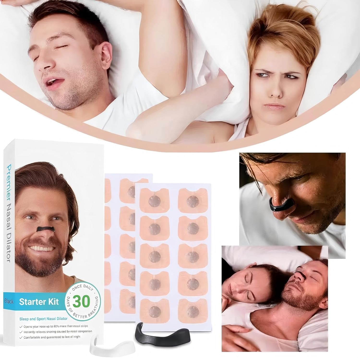 Breathing Magnetic Nasal Strip 60Pcs / 30 Pairs, Boost Oxygen Intake, Reduce Snoring, Improve Sleep Quality - Skin Safe Strips - Extra Strength Snoring Solution, Antisnore Sleep Aid for Men & Women Black image number 6