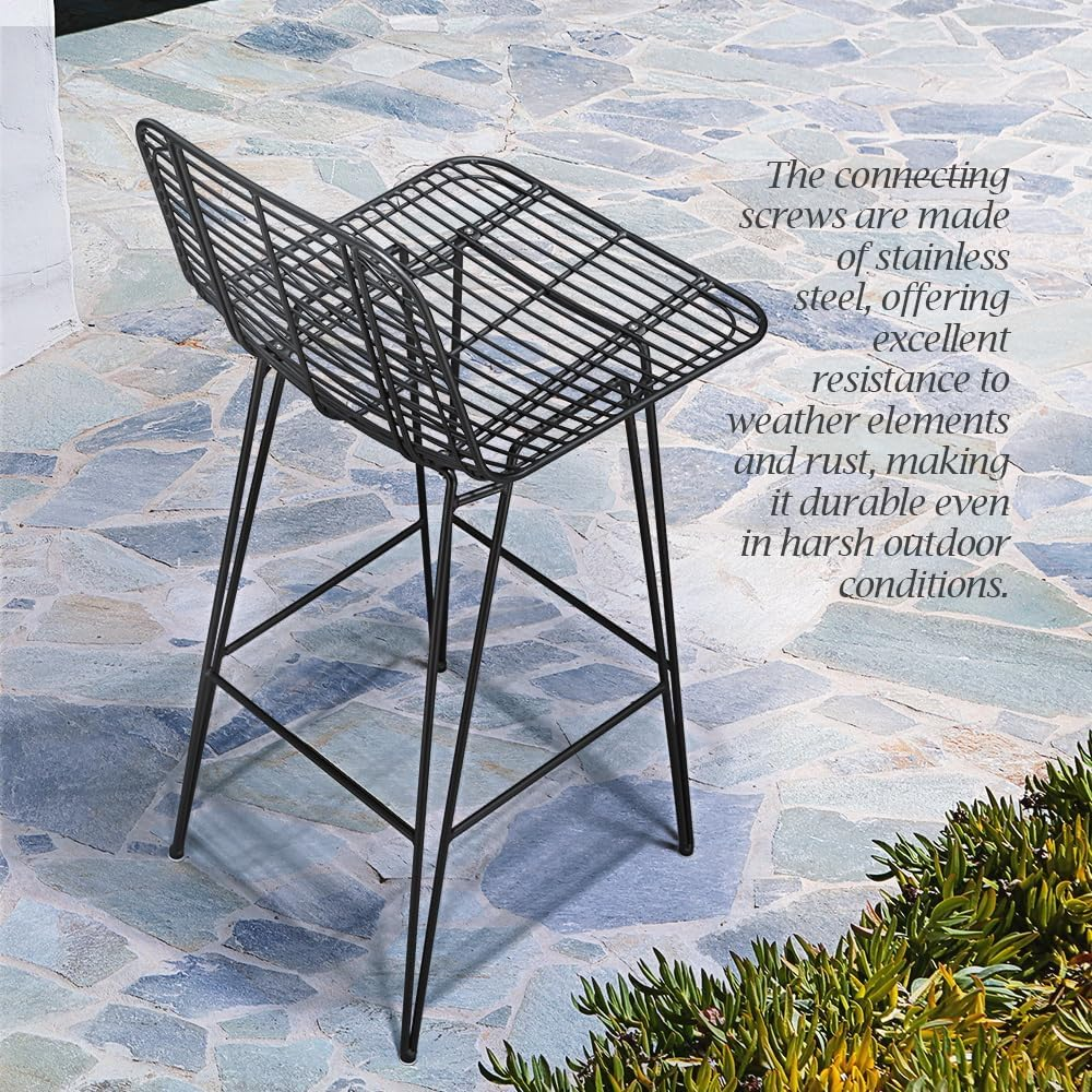 Furb Outdoor Bar Stools Set of 2, Metal Patio Bar Chairs, Outdoor Bistro Stools, Gardern Bar Stool with Backrest & Footrest (Black) image number 6