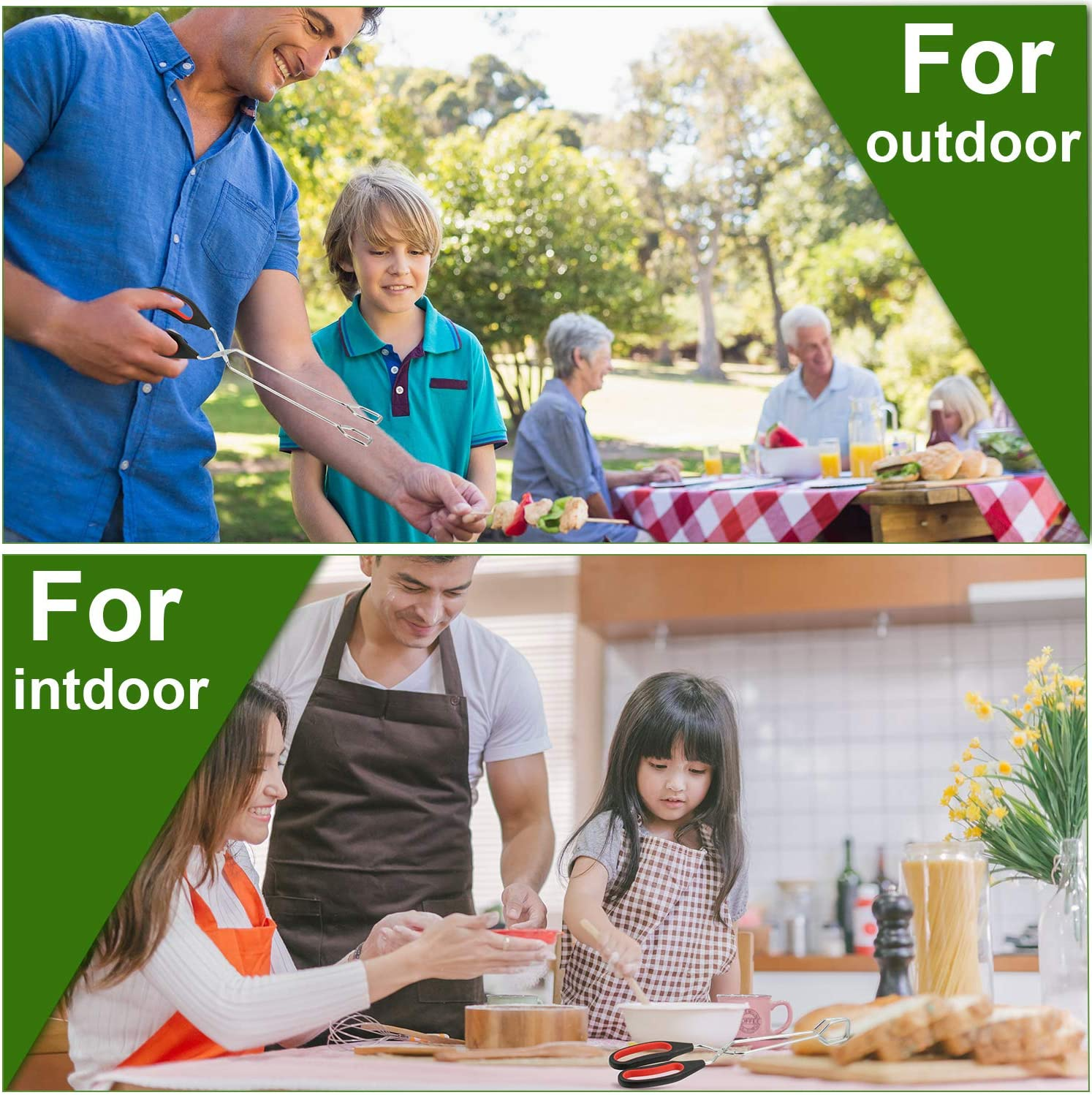 Boao 3 Pack Stainless Steel Scissor Metal Tongs Kitchen Wire Tongs for Cooking 9-Inch 11-Inch and 12-Inch Heat Resistant Small Scissor for BBQ Grilling Tool for Hot Food with Silicone Handle image number 2