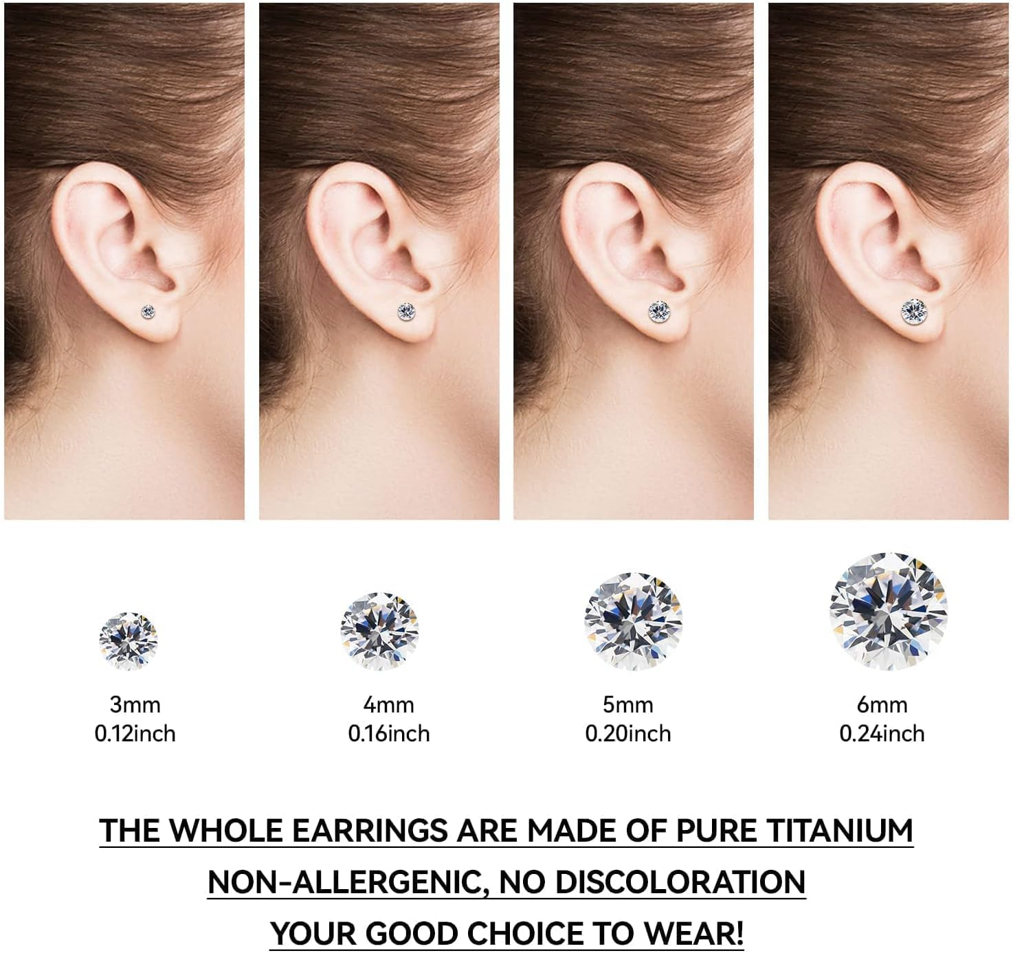 G23 Titanium Earrings Studs, Hypoallergenic Stud Earrings for Women Girls Men Sensitive Ears,Cubic Zirconia Earrings round Bright/Princess-Cut Square/Ball , Premium High Polished with Pure Titanium Backs image number 1