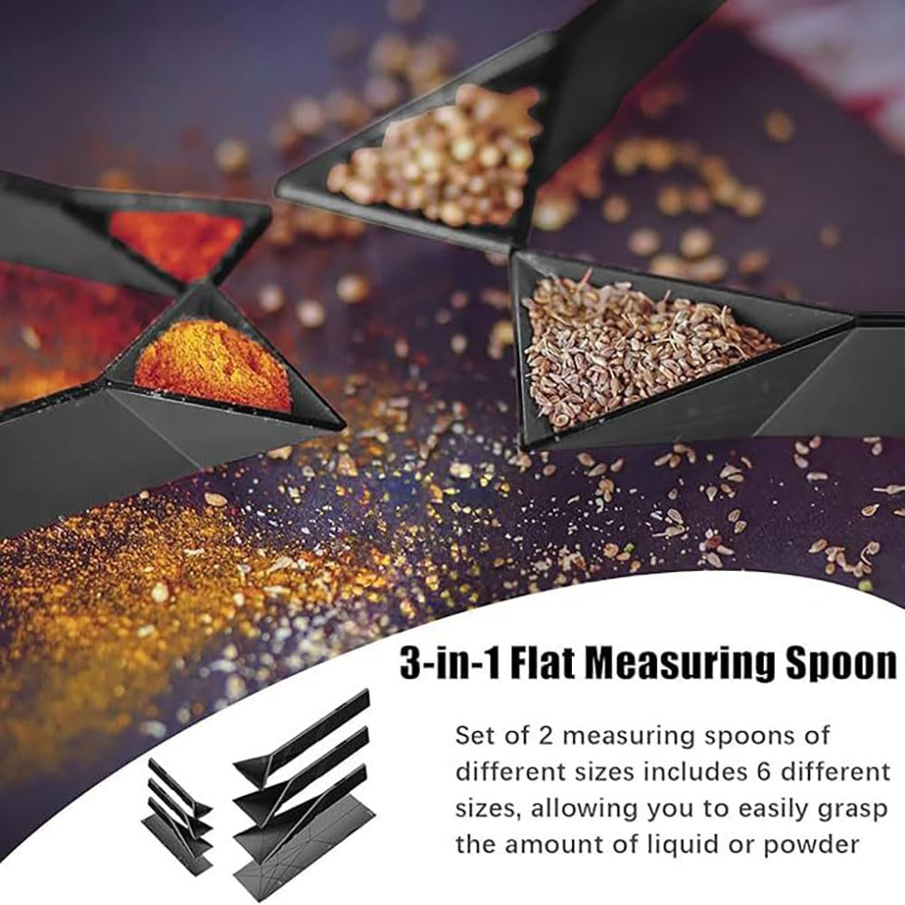 Polygons 3-In-1 Measuring Spoon Set, 2 Foldable Spoons with 6 Sizes for Cooking, Baking and Liquid Ingredients Space Saving Flat Design, Food Grade Kitchen Utensil Gadget
