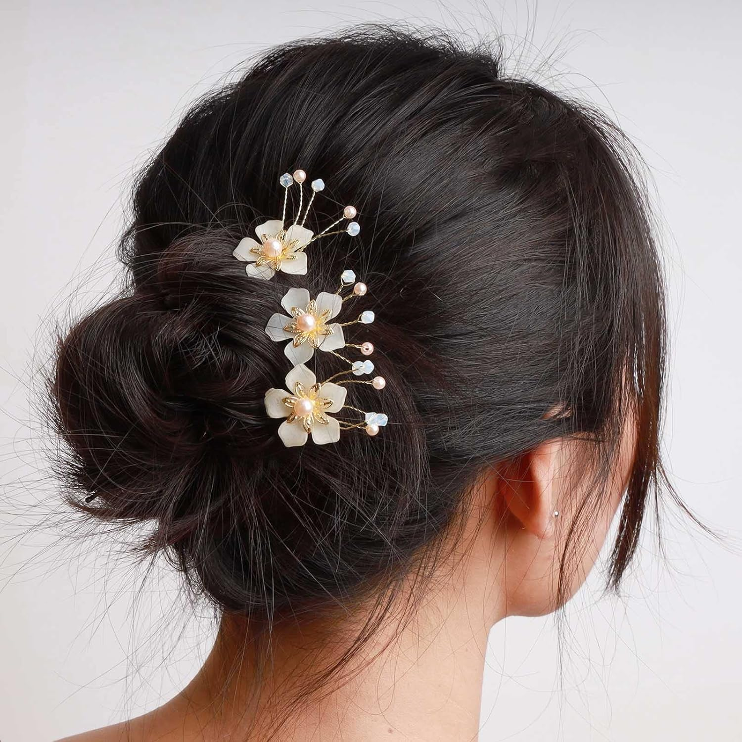 Tseenyi Bridal Hair Accessories Hair Clips Rhinestone Pearl Hair Pin Crystal Flower Hair Pins Jewellery for Women and Girls Wedding Dress Headpiece Bridesmaid (Gold) image number 1