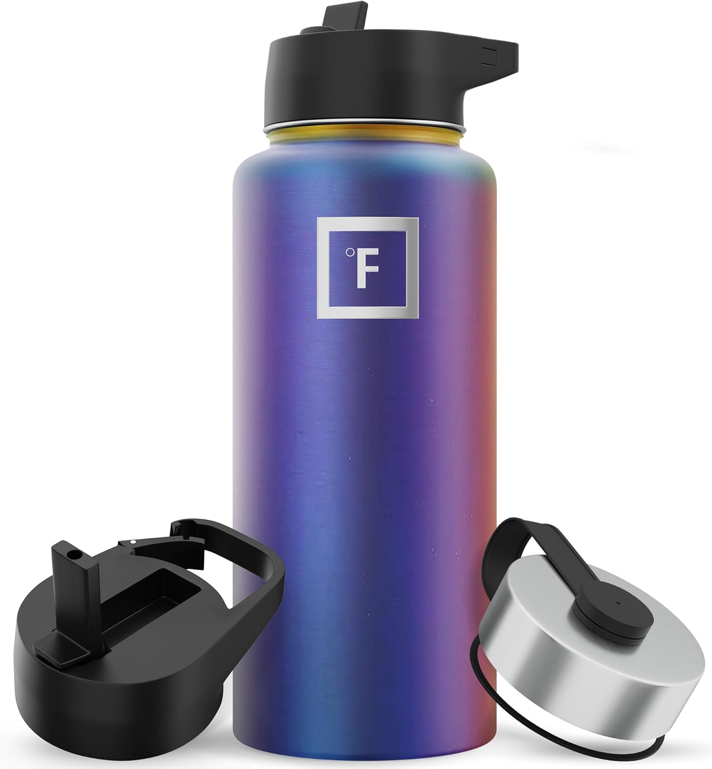 IRON &deg;FLASK Sports Water Bottle - 40Oz, 3 Lids (Straw Lid), Leak Proof - Stainless Steel Gym & Sport Bottles for Men, Women & Kids - Double Walled, Insulated Thermos, Metal Canteen