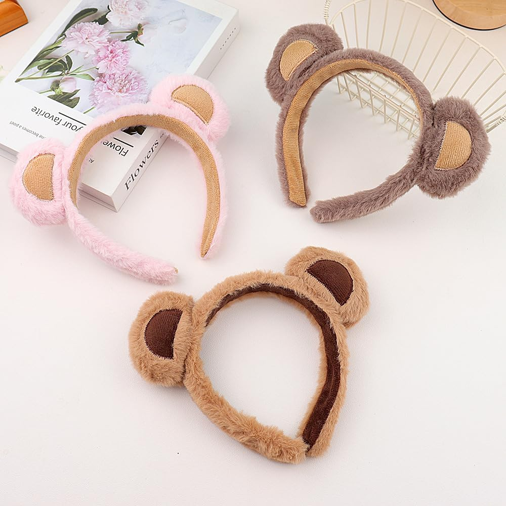 Forreen Bear Ears Headband, Pack of 3, Bear Ears, Headband, Cartoon, Cute Bear Ears, Hairband, Fashion, Soft, Comfortable Headbands for Make-Up, Washing, Face, Cosplay, Party image number 1