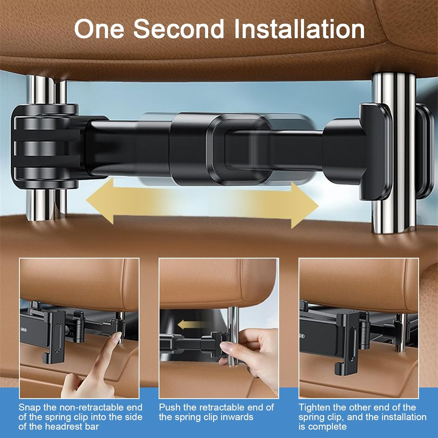 Car Headrest Tablet Holder, Car Backseat Tablet Mount, Adjustable Tablet Car Mount for Back Seat, 3 in 1 Extension Arm, Road Trip Essentials for 4.7-12.9" Tablet, Switch, Phone, Ipad image number 5