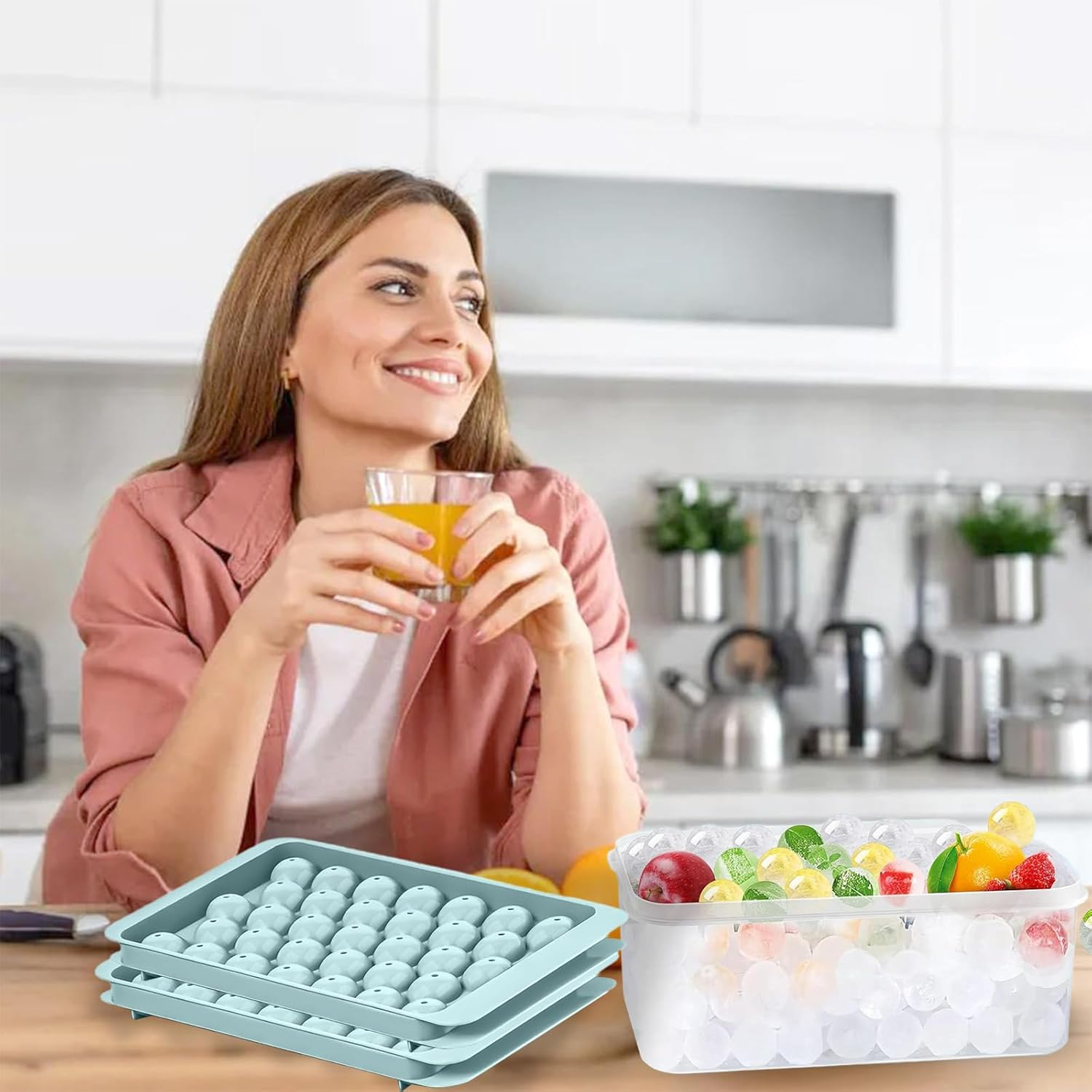 Ice Trays for Freezer, Ice Cube Tray with Lid and Bin, round Ice Cube Trays for Freezer, Circle Ice Cube Tray for Chilling Drinks image number 4