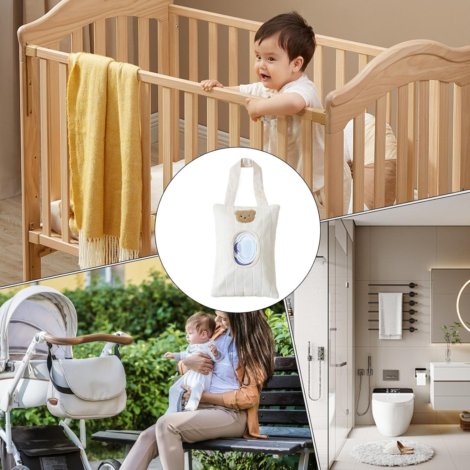 Wipes Dispenser,Portable Wet Tissue Storage Bag | Hangable Portable Container Bag for Home Travel Kitchen Organizing Bathroom Storage Wall image number 3