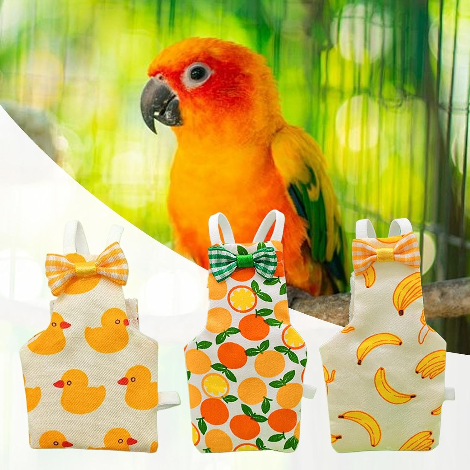 Bird Nappy - Bird Clothing for Pigeons - Pack of 3 Breathable Cotton with Strap Washable Clothes for Pets for Budgies Parakeet Canary Macaw Halloween image number 4