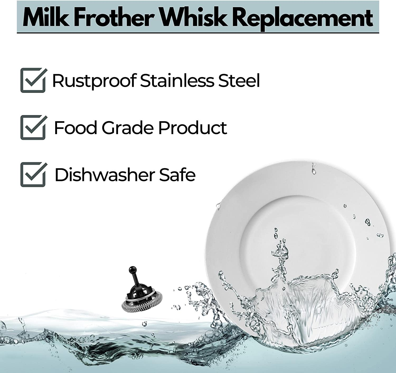 2 Pcs Replacement Whisk for Aeroccino 3 Milk Frother, Stainless Steel Coffee Machines Replacement Part, Compatible Frother Accessory, Easy to Clean(Color:Black)