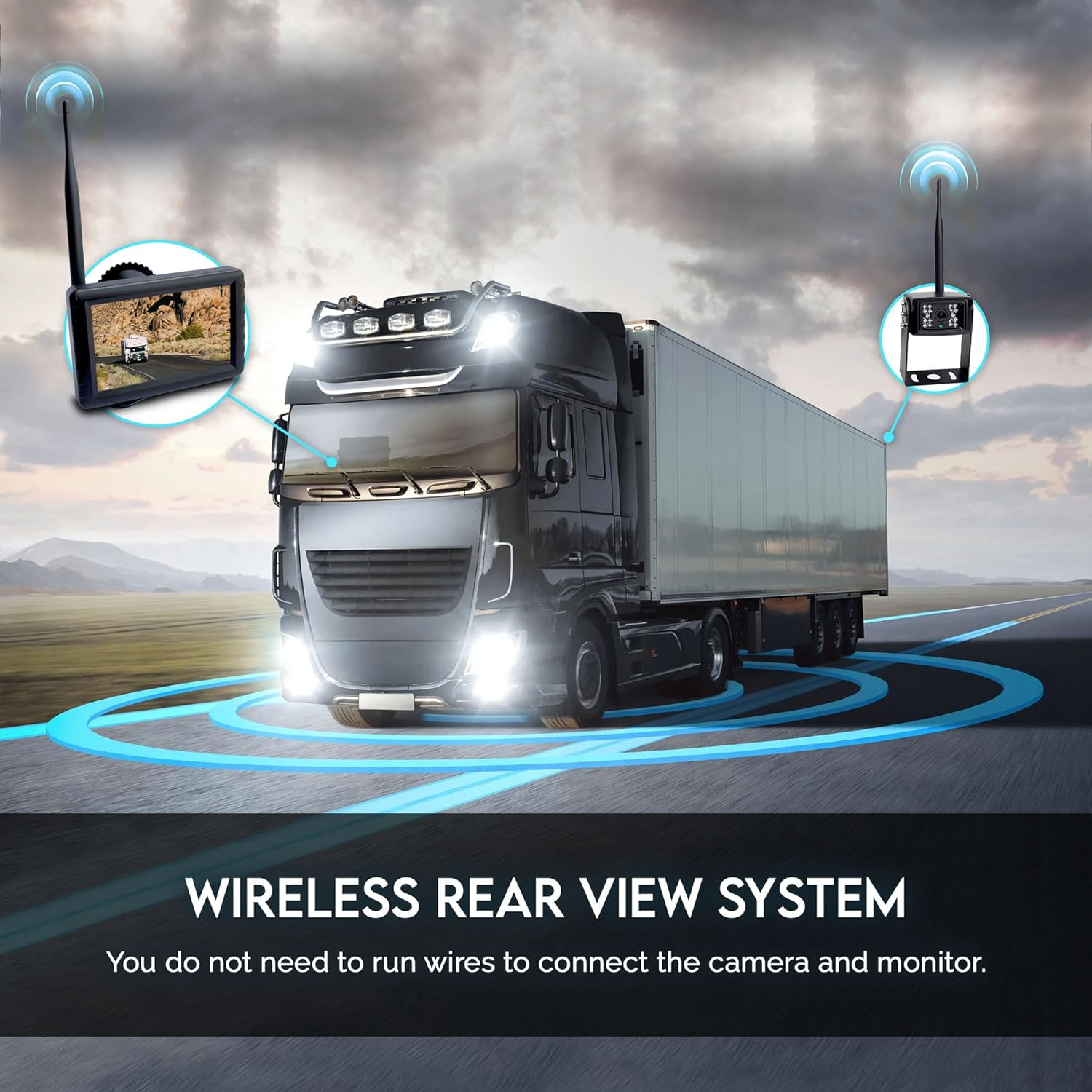 Elinz Caravan Wireless Reversing Reverse Rearview Camera Cam Kit 5" Inch LCD Monitor Rear View for Van Truck Trailer Bus RV Motorhome 800TVL Night Vision IP68 12V/24V 120 Deg View Angle 18Pcs IR LED image number 1