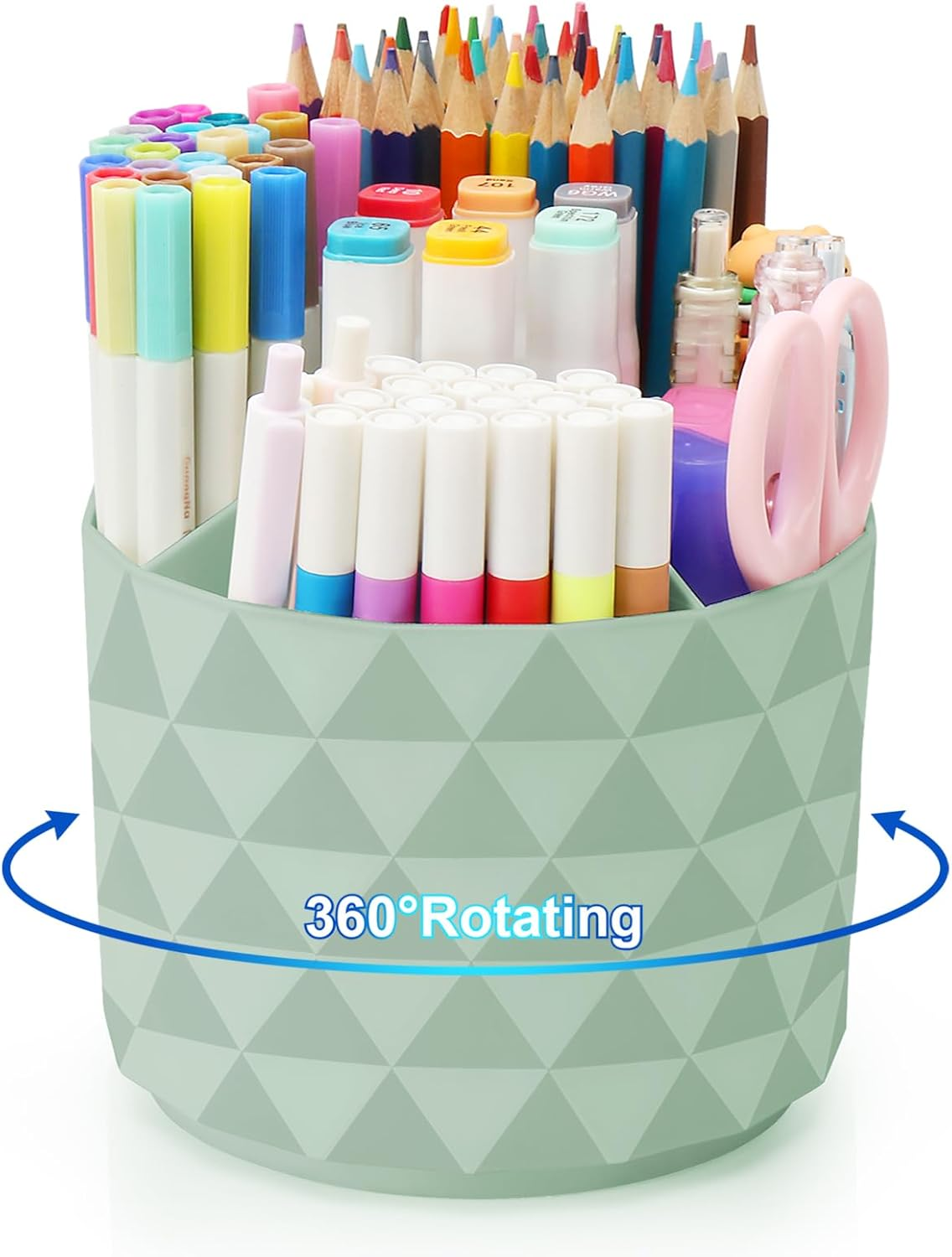 Nuozme Desk Organizer, 360-Degree Rotating Pencil Pen Holders for Desk, Diamond Pattern Pen Organizer with 5 Compartments, Cute Desk Accessories Decor for Office, School,Home,Art Supply (Pink)