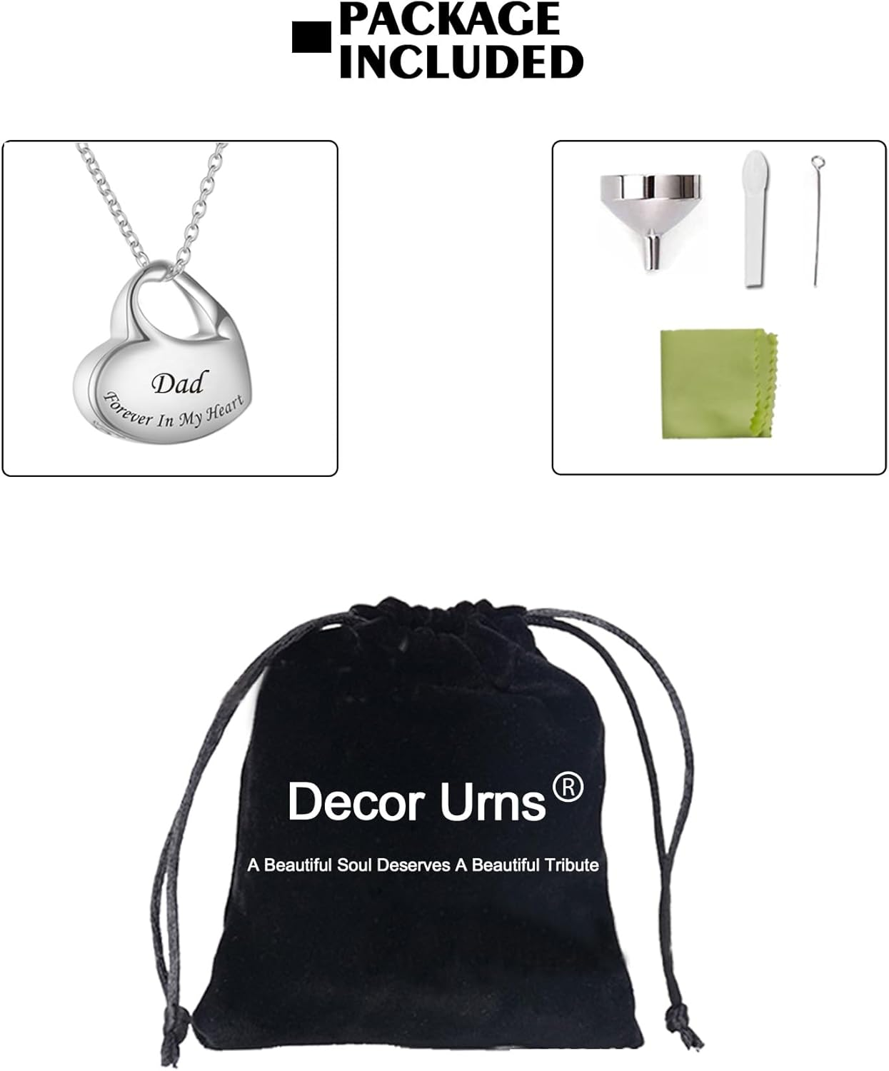 3 Pack Cremation Jewelry for Ashes Heart Urn Necklaces for Ashes, Urn Locket for Ashes Memorial Urn Jewelry Waterproof Keepsake Pendant with Funnel Kit & Bag image number 5