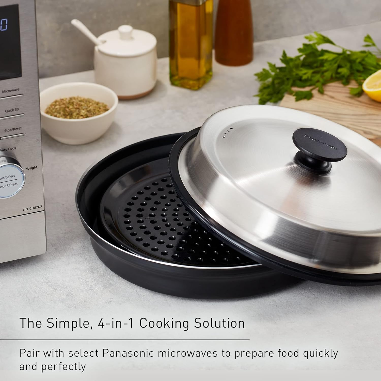 Panasonic Homechef Magic Pot for Microwave Oven, Microwave Safe 4-In-1 Cookware Accessory to Pan Sear, Simmer, Steam, and Grill - NN-ASP1AW image number 2