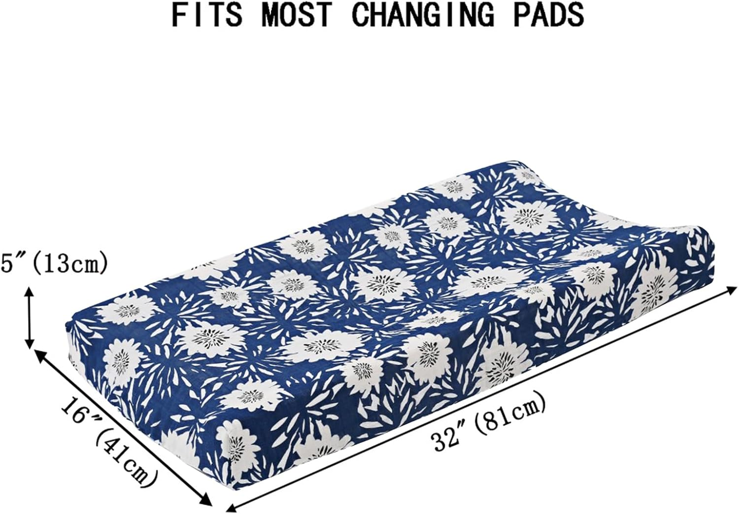 Baby Pad Cover - Soft Cotton Leaves, Breathable Cotton Nursery Leaves | Fitted Changing Table Cover, Stretchy Diaper Changing Pad, Tab Use - Navy Blue Background Flower image number 3